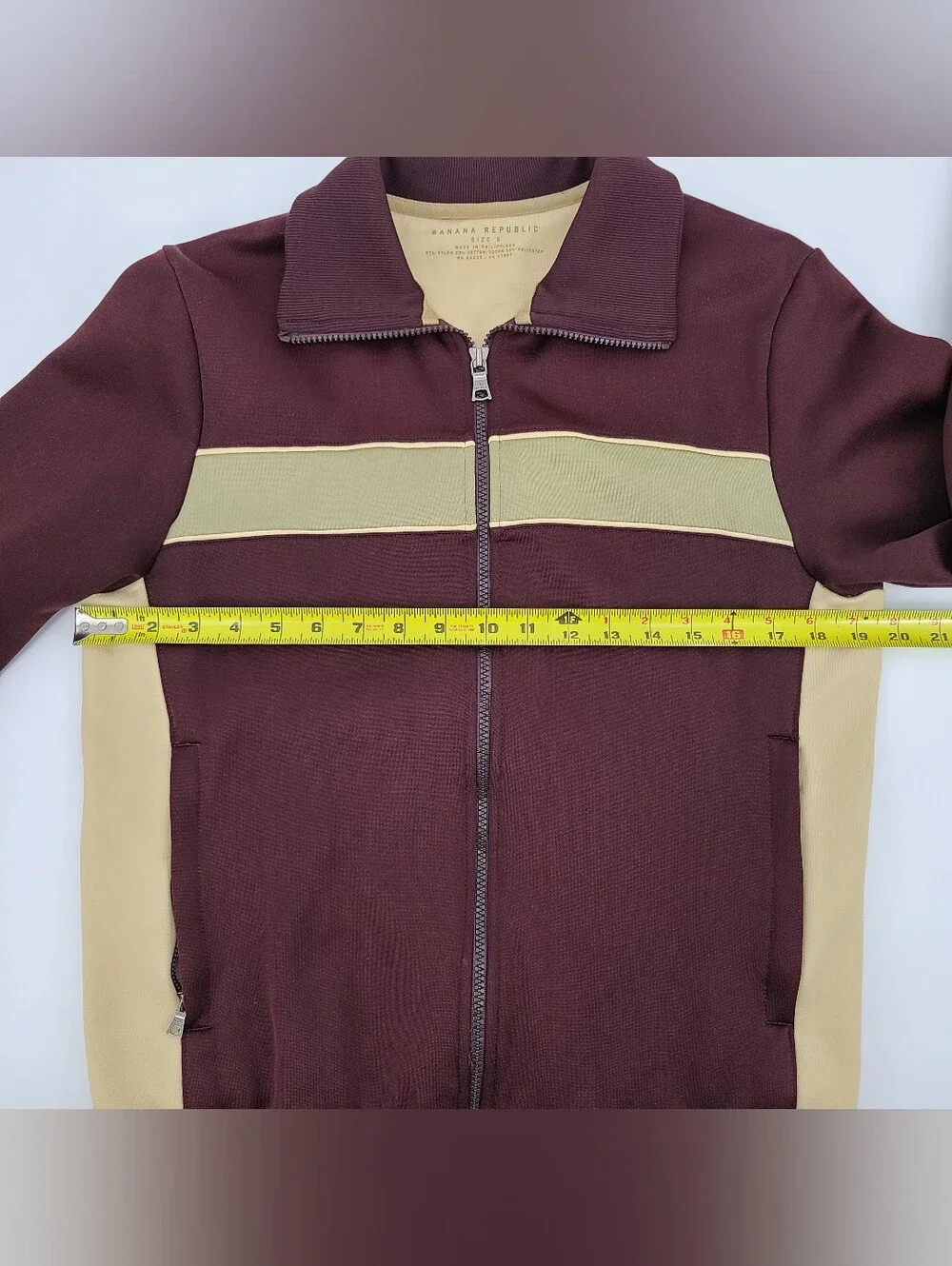 Y2K 2004 Banana Republic Maroon and Beige Fleece Zip Track Jacket Size Small